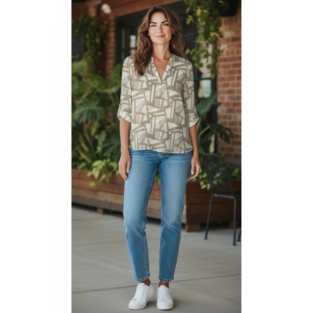 CHICO'S Women's Size 0 TUNIC BLOUSE 3/4 Sleeve TOP